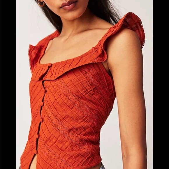 Free People Riveria Lace Tank in Burnt Orange - Picture 2 of 5